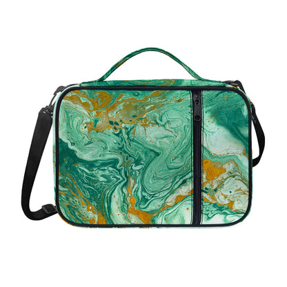 Green Gold Liquid Marble Print Shoulder Strap Bible Bag
