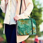 Green Gold Liquid Marble Print Shoulder Strap Bible Bag