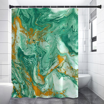 Green Gold Liquid Marble Print Shower Curtain