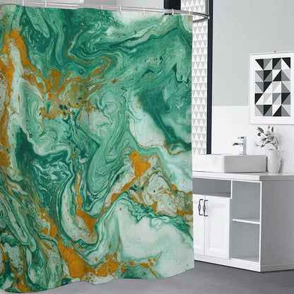 Green Gold Liquid Marble Print Shower Curtain