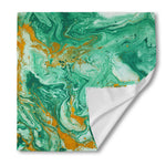 Green Gold Liquid Marble Print Silk Bandana