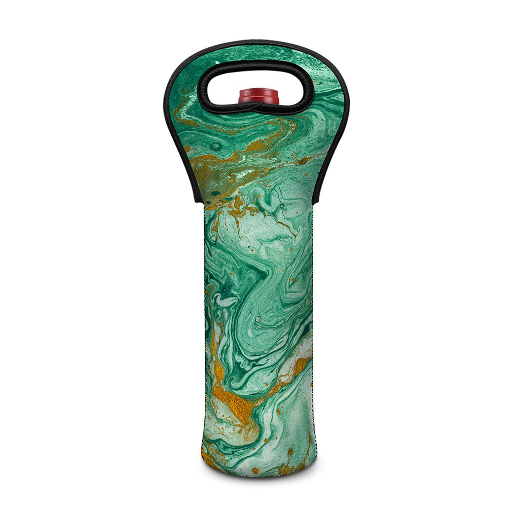 Green Gold Liquid Marble Print Single Neoprene Wine Tote