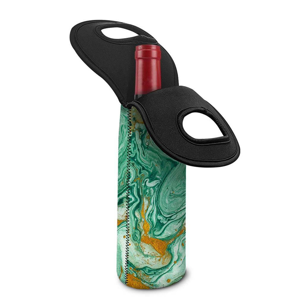 Green Gold Liquid Marble Print Single Neoprene Wine Tote