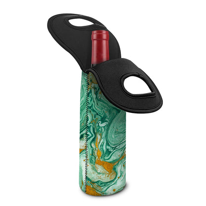 Green Gold Liquid Marble Print Single Neoprene Wine Tote