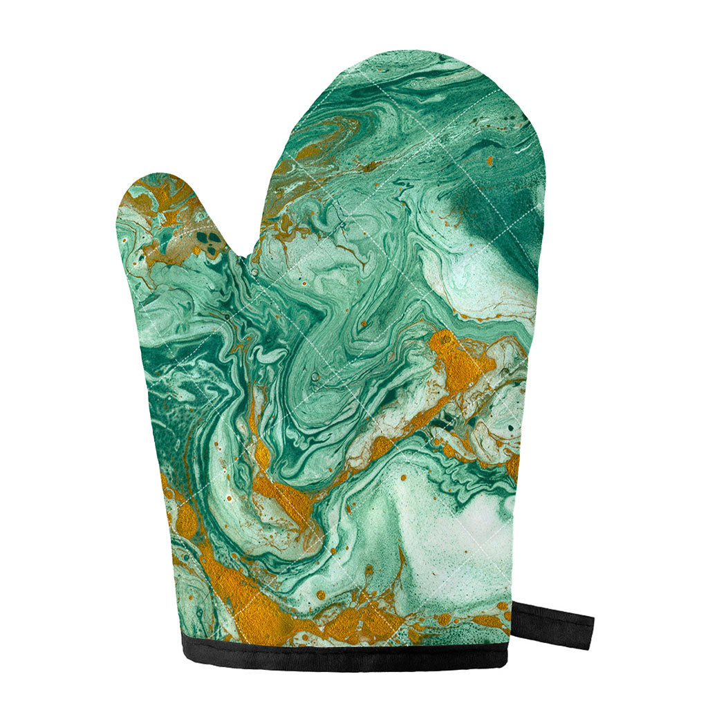 Green Gold Liquid Marble Print Single Oven Mitt