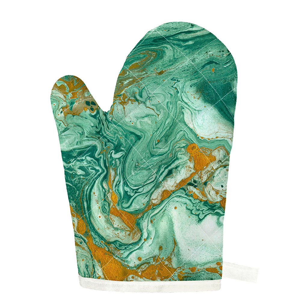 Green Gold Liquid Marble Print Single Oven Mitt