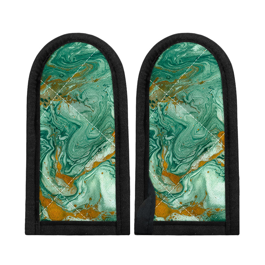 Green Gold Liquid Marble Print Skillet Handle Cover