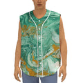 Green Gold Liquid Marble Print Sleeveless Baseball Jersey