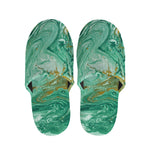 Green Gold Liquid Marble Print Slippers