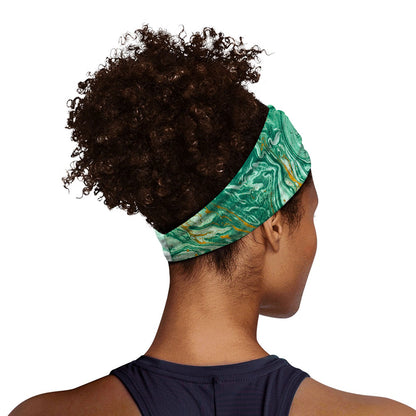 Green Gold Liquid Marble Print Sports Headband