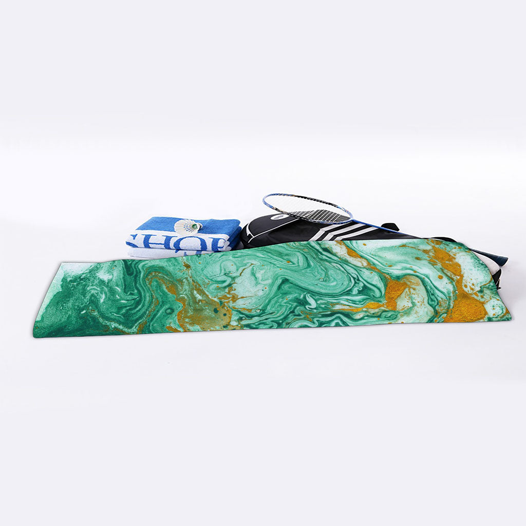 Green Gold Liquid Marble Print Sports Towel