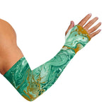 Green Gold Liquid Marble Print Sun Protection Arm Sleeves