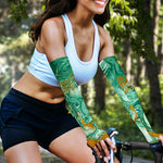 Green Gold Liquid Marble Print Sun Protection Arm Sleeves