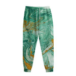 Green Gold Liquid Marble Print Sweatpants