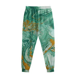 Green Gold Liquid Marble Print Sweatpants