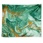 Green Gold Liquid Marble Print Tapestry