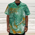 Green Gold Liquid Marble Print Textured Short Sleeve Shirt
