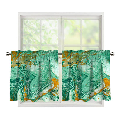 Green Gold Liquid Marble Print Tier Curtains
