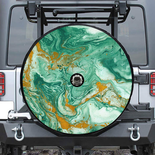 Green Gold Liquid Marble Print Tire Cover With Camera Hole