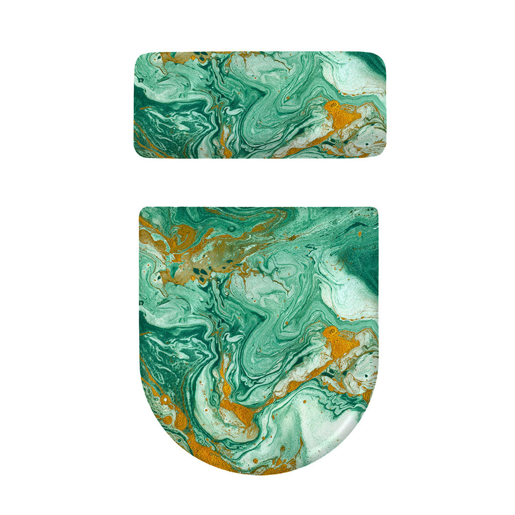 Green Gold Liquid Marble Print Toilet Lid And Tank Cover Set