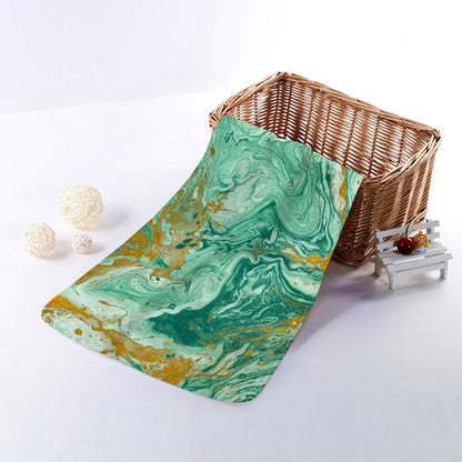 Green Gold Liquid Marble Print Towel