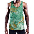 Green Gold Liquid Marble Print Men's Workout Tank Top