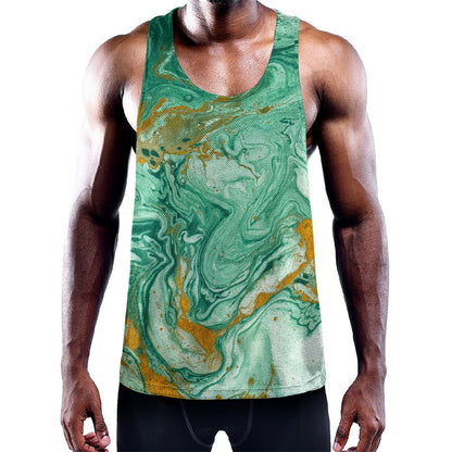 Green Gold Liquid Marble Print Training Tank Top