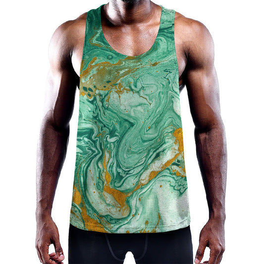Green Gold Liquid Marble Print Training Tank Top