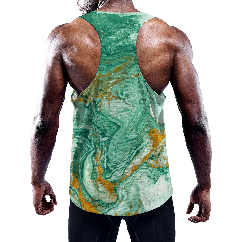 Green Gold Liquid Marble Print Training Tank Top