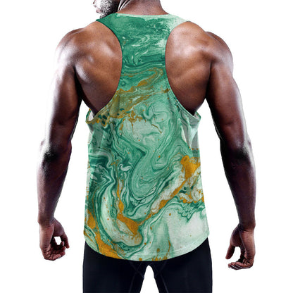 Green Gold Liquid Marble Print Training Tank Top