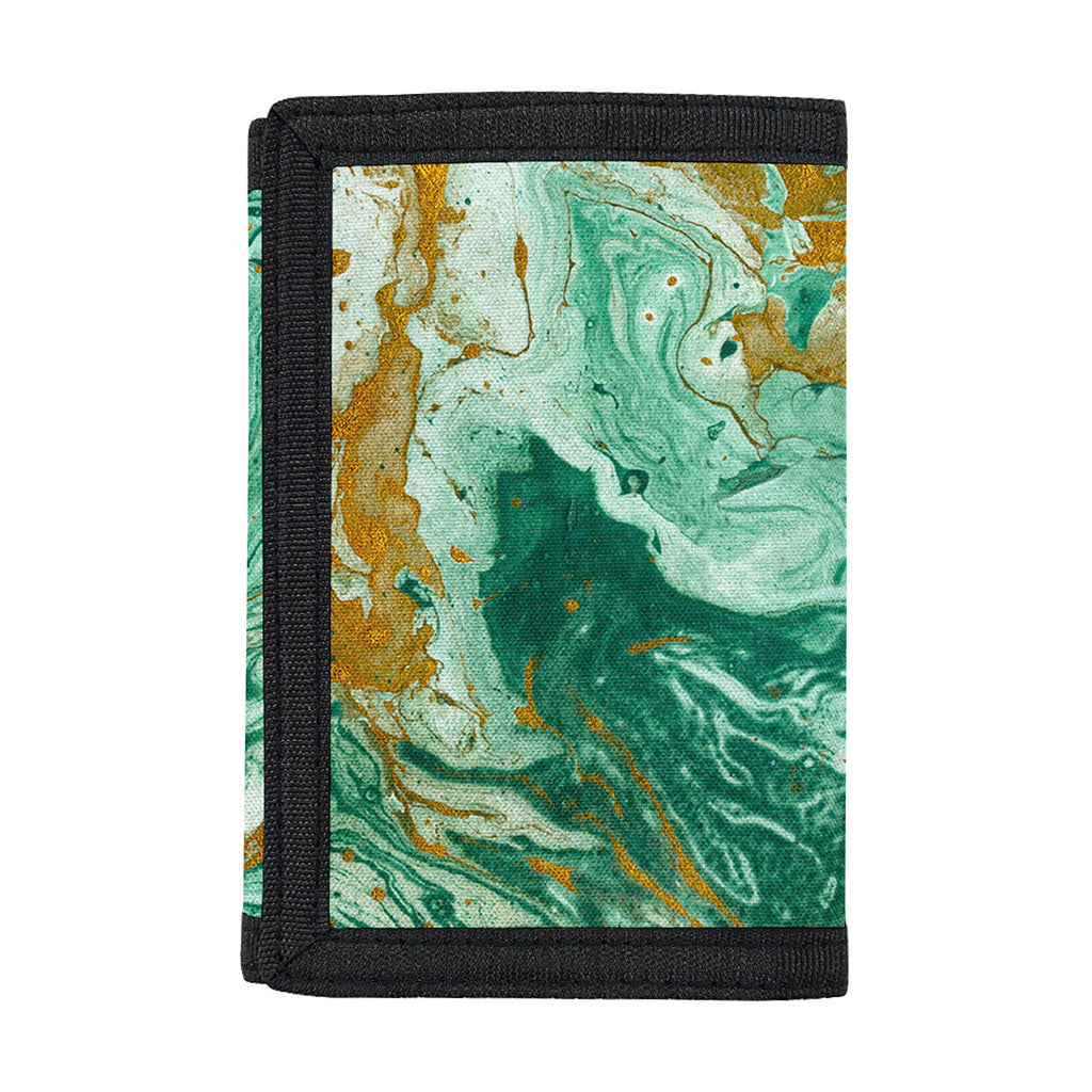 Green Gold Liquid Marble Print Trifold Wallet
