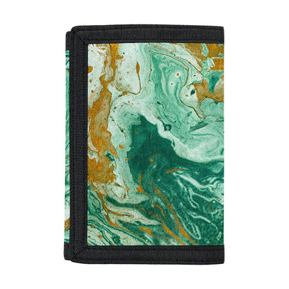Green Gold Liquid Marble Print Trifold Wallet
