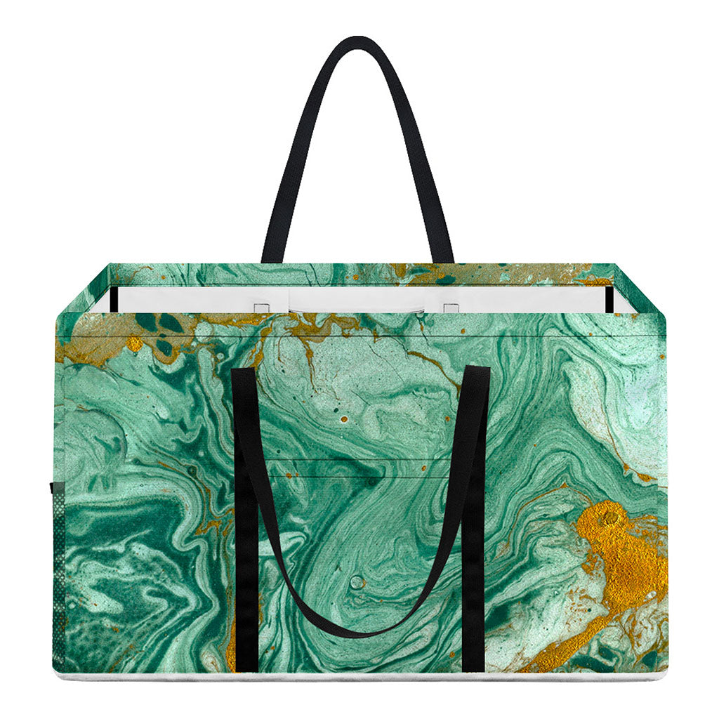 Green Gold Liquid Marble Print Utility Tote Bag