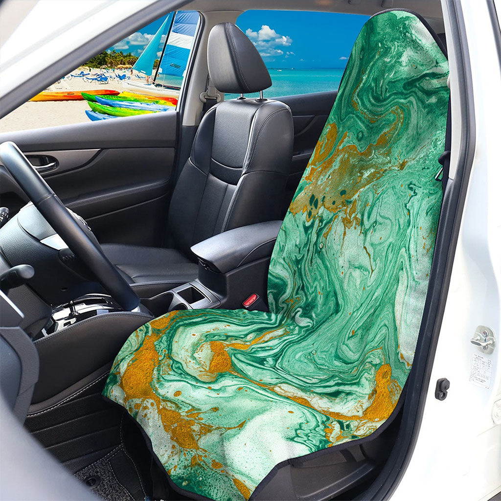 Green Gold Liquid Marble Print Waterproof Car Seat Cover