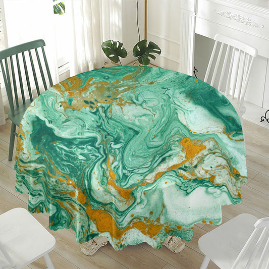 Green Gold Liquid Marble Print Waterproof Round Tablecloth