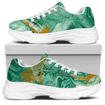 Green Gold Liquid Marble Print White Chunky Shoes