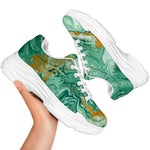 Green Gold Liquid Marble Print White Chunky Shoes