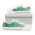 Green Gold Liquid Marble Print White Low Top Sneakers