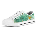 Green Gold Liquid Marble Print White Low Top Sneakers