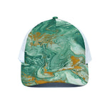Green Gold Liquid Marble Print White Mesh Trucker Cap