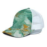 Green Gold Liquid Marble Print White Mesh Trucker Cap