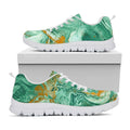 Green Gold Liquid Marble Print White Running Shoes