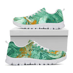 Green Gold Liquid Marble Print White Running Shoes