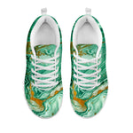 Green Gold Liquid Marble Print White Running Shoes