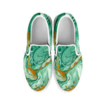 Green Gold Liquid Marble Print White Slip On Sneakers