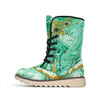 Green Gold Liquid Marble Print Winter Boots