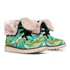 Green Gold Liquid Marble Print Winter Boots