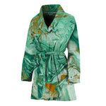 Green Gold Liquid Marble Print Women's Bathrobe
