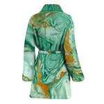 Green Gold Liquid Marble Print Women's Bathrobe