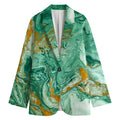 Green Gold Liquid Marble Print Women's Cotton Blazer